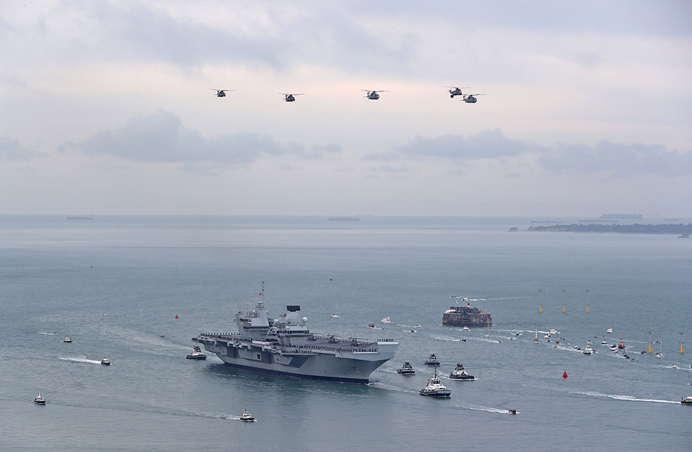 HMS Queen Elizabeth sails into her home port of Portsmouth for the first time, design by Tex Special Projects
