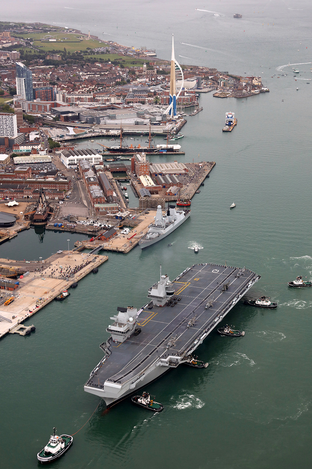 HMS Queen Elizabeth sails into her home port of Portsmouth for the first time, design and engineering by Tex Special Projects.