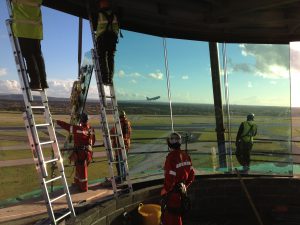 Tex ATC installing air traffic control tower glass, Manchester