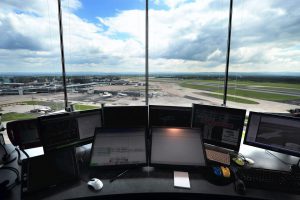 Inside Manchester air traffic control tower, glass by Tex ATC