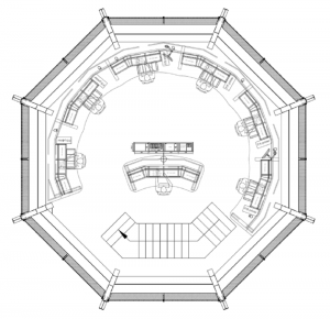 A diagram showing the plan view of the seating layout in their Multi-View 850 air traffic control tower