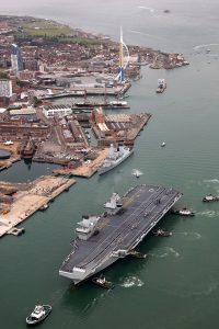 HMS Queen Elizabeth sails into her home port of Portsmouth for the first time, design and engineering by Tex Special Projects.